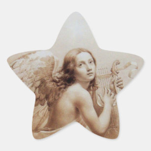 ANGEL PLAYING LYRA OVER THE CLOUDS STAR STICKER