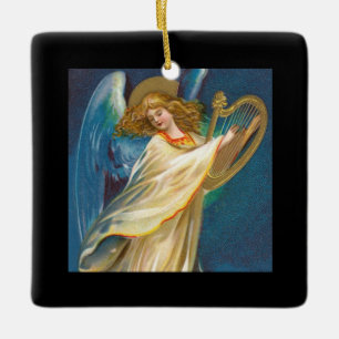 Angel Playing Music On A Harp Ceramic Ornament