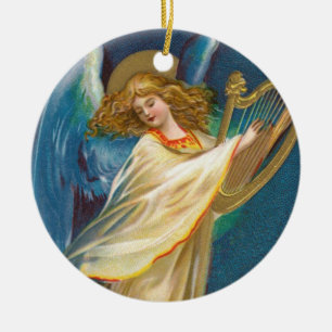 Angel Playing Music On A Harp Ceramic Ornament