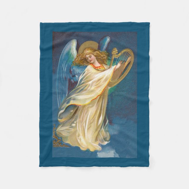 Angel Playing Music On A Harp Fleece Blanket (Front)
