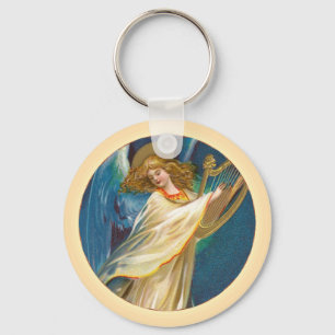 Angel Playing Music On A Harp Key Ring