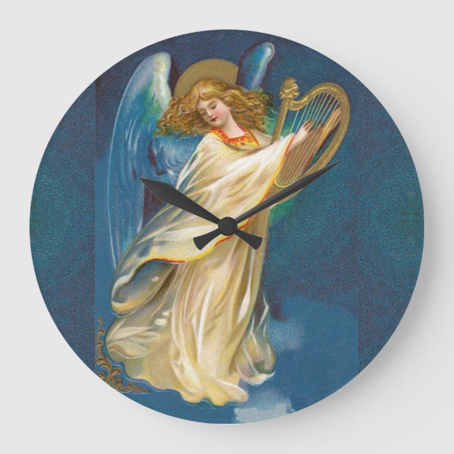Angel Playing Music On A Harp Large Clock (Front)