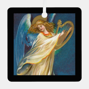 Angel Playing Music On A Harp Metal Tree Decoration