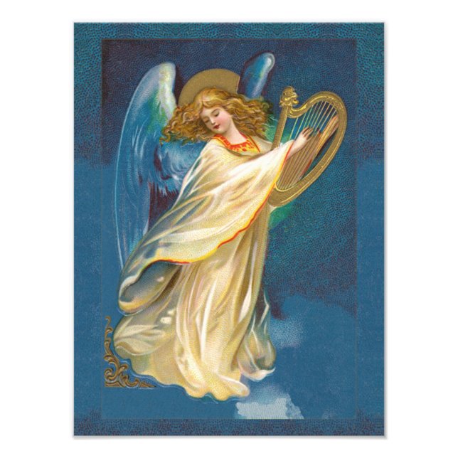 Angel Playing Music On A Harp Photo Print (Front)