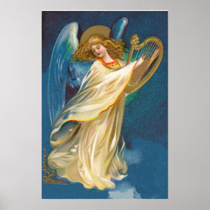 Angel Playing Music On A Harp Poster