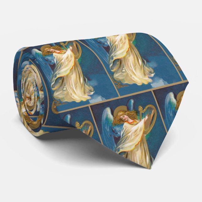 Angel Playing Music On A Harp Tie (Rolled)