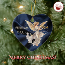 Angel Playing Trumpet Blue Heart Shaped Christmas