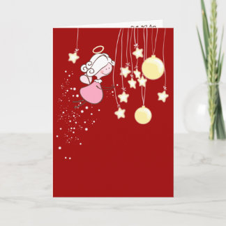 Angel Playing With Christmas Ornaments Holiday Card