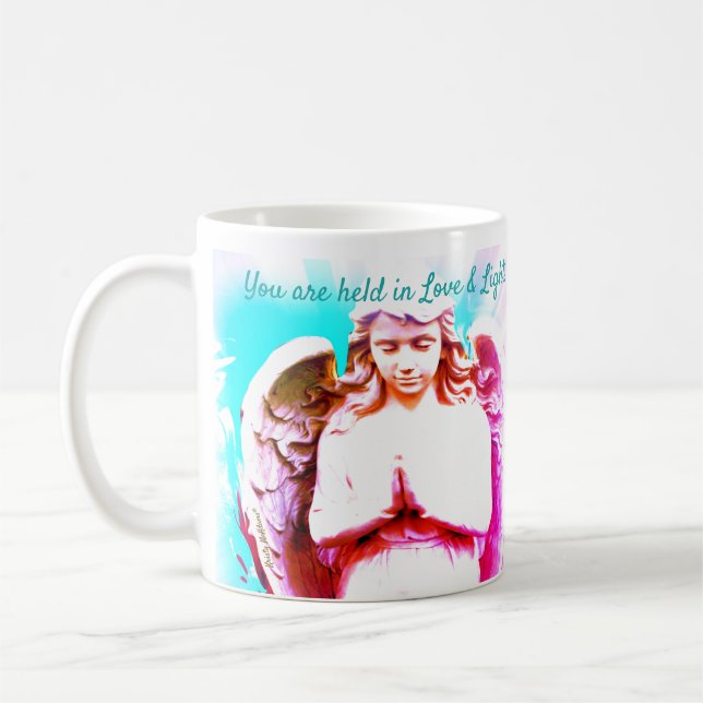 Angel Praying Aqua Pink Blue Love Light Quote Gift Coffee Mug (Left)