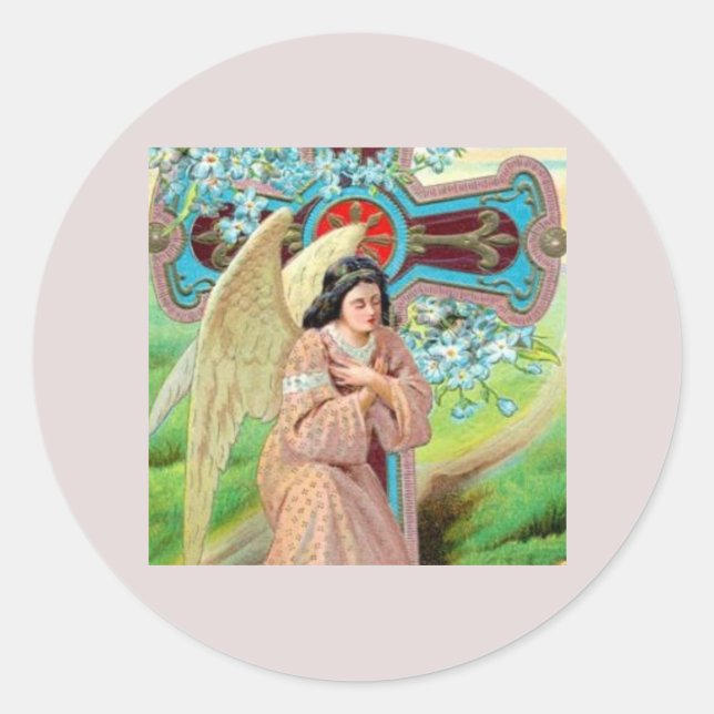 Angel Praying Classic Round Sticker (Front)