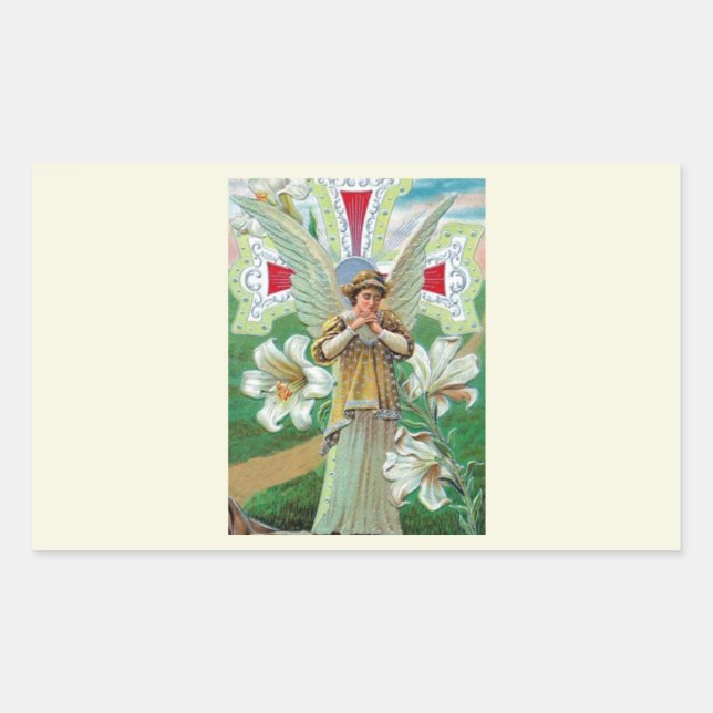 Angel Praying Rectangular Sticker (Front)