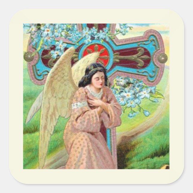 Angel Praying Square Sticker (Front)