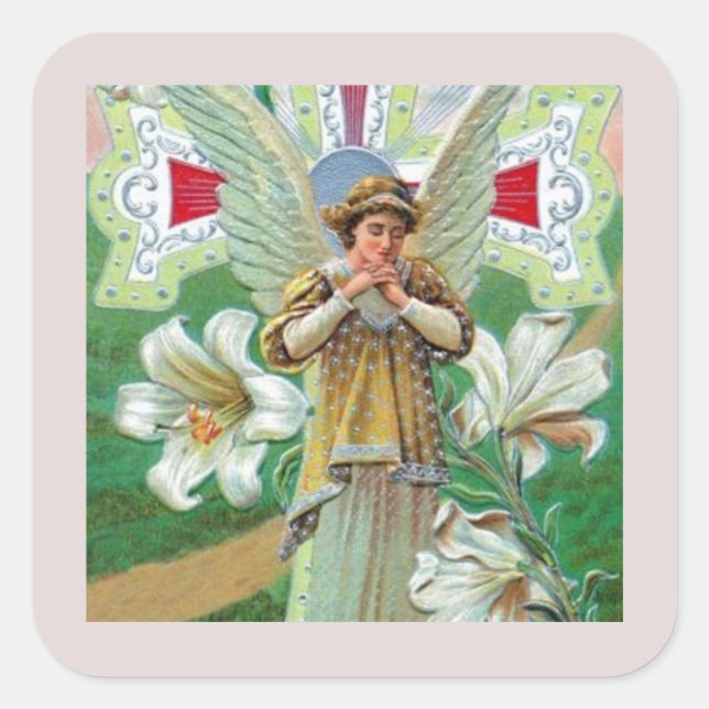 Angel Praying Square Sticker (Front)