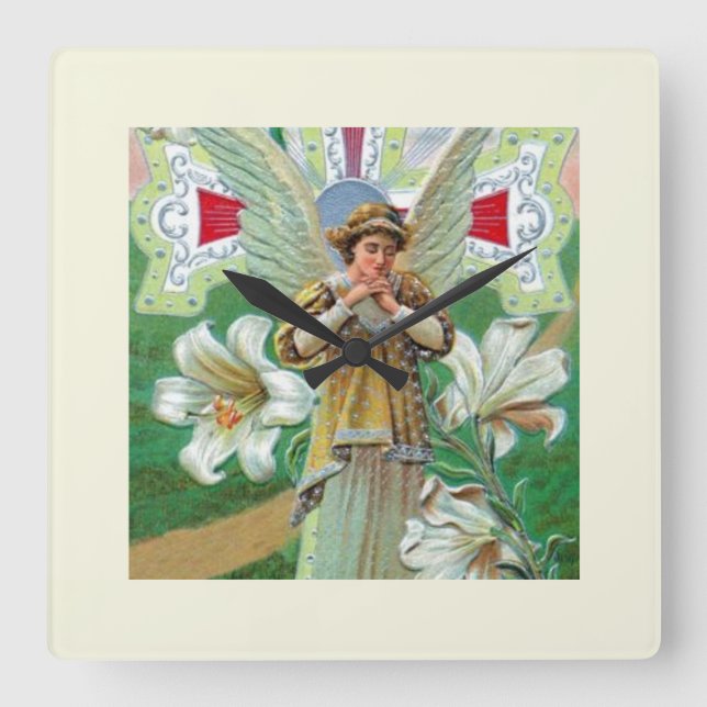 Angel Praying Square Wall Clock (Front)