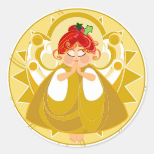 Angel Praying Sticker-Gold Classic Round Sticker