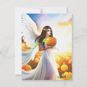 Angel Pumpkin Wings Autumn Beautiful Fantasy Art Postcard