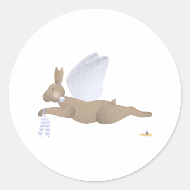 Angel Rabbit Brown Blue Roses Classic Round Sticker (Front)