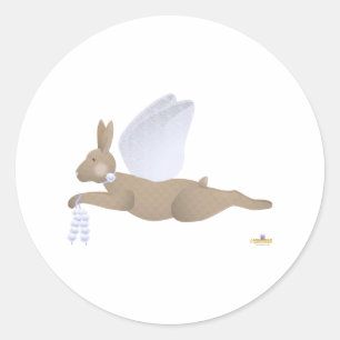 Angel Rabbit Brown Blue Roses Classic Round Sticker