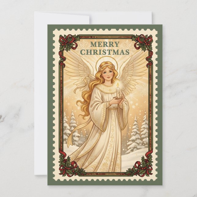 Angel | Retro Postage Stamp Christmas Card (Front)
