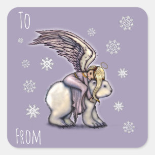 Angel riding Polar Bear Christmas Gift Tags
