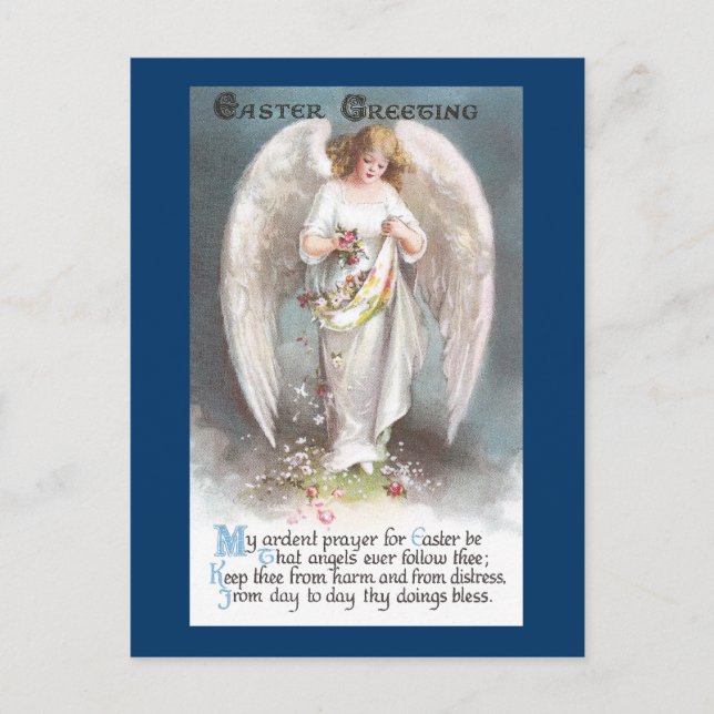 Angel Scattering Flowers Vintage Easter Holiday Postcard (Front)