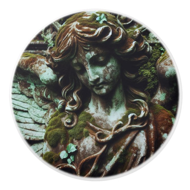 Angel Sculpture Covered in Patina Ceramic Knob (Front)