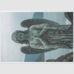 Angel Sculpture Covered in Patina Decoupage Tissue Paper