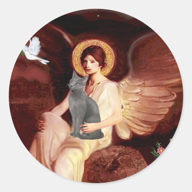 Angel Seated - Russian Blue cat Classic Round Sticker (Front)
