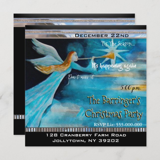Angel Shares The News Elegant Christmas Party Invitation (Front/Back)