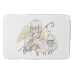 Angel Shepherd with Lambs Pastoral Bath Mat
