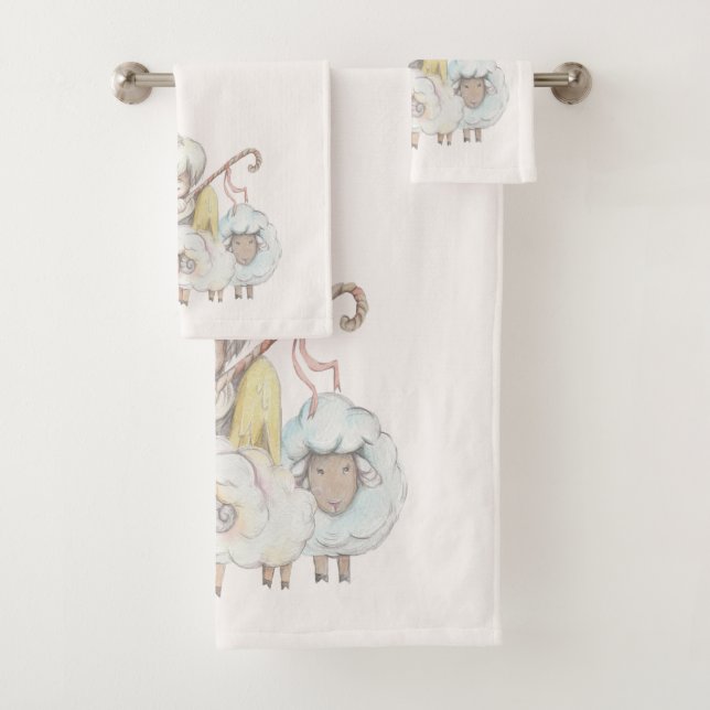 Angel Shepherd with Lambs Pastoral Bath Towel Set (Insitu)