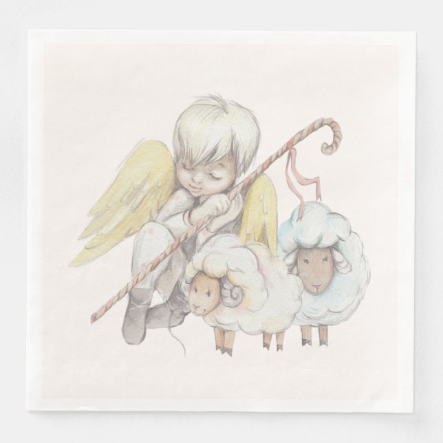 Angel Shepherd with Lambs Pastoral Napkin (Front)
