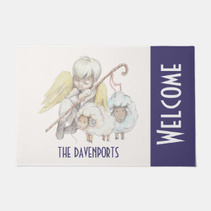 Angel Shepherd with Lambs Pastoral Welcome Doormat