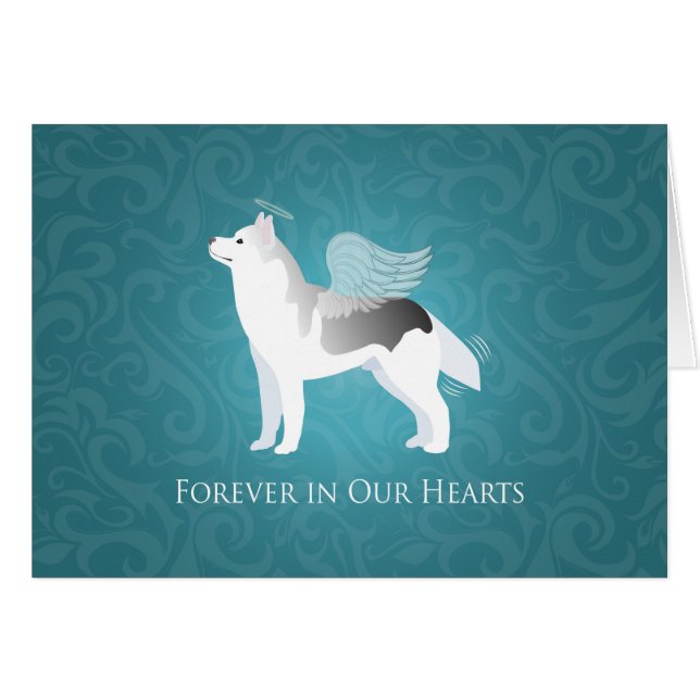 Angel Silver Grey Siberian Husky Pet Sympathy Card (Front Horizontal)
