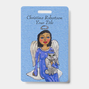 Angel Silver Halo Blue Dress Eyes White Angel Cat ID Badge