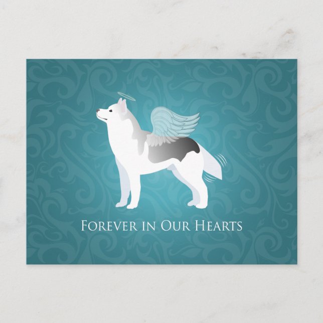Angel Silver Siberian Husky Dog Pet Memorial Postcard (Front)