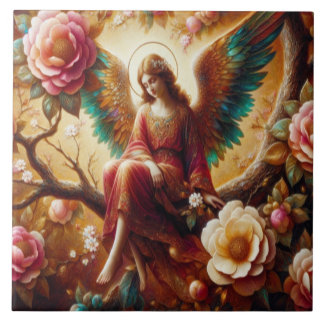 Angel Sitting Alone on a Tree Limb  Ceramic Tile