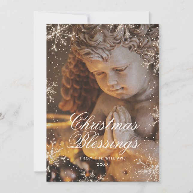 Angel Snowflakes Botanical Christian Christmas Holiday Card (Front)
