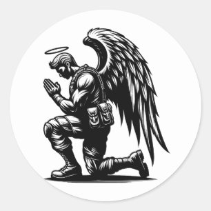 Angel Soldier Man Praying ink illustration art Classic Round Sticker