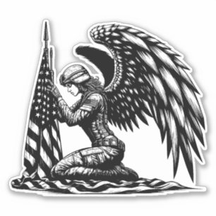 angel soldier woman USA Flag Patriotic Art