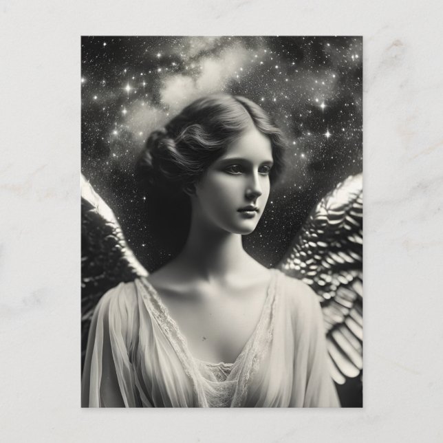 Angel Stars Black and White Postcard (Front)