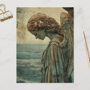 Angel Statue with Patina Postcard
