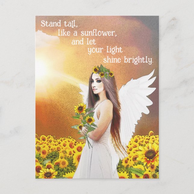 Angel Sunflower Stand Tall Quote Beautiful Art Postcard (Front)
