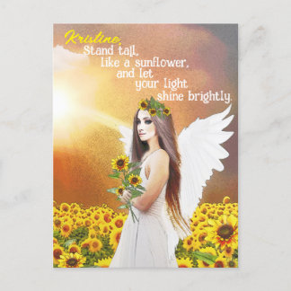 Angel Sunflower Stand Tall Quote Custom Name Art Postcard