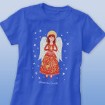 Angel T-Shirt<br><div class="desc">Modern contemporary angel in a red dress on a teal blue background. Original art by Nic Squirrell. Personalise with your own name or text.</div>