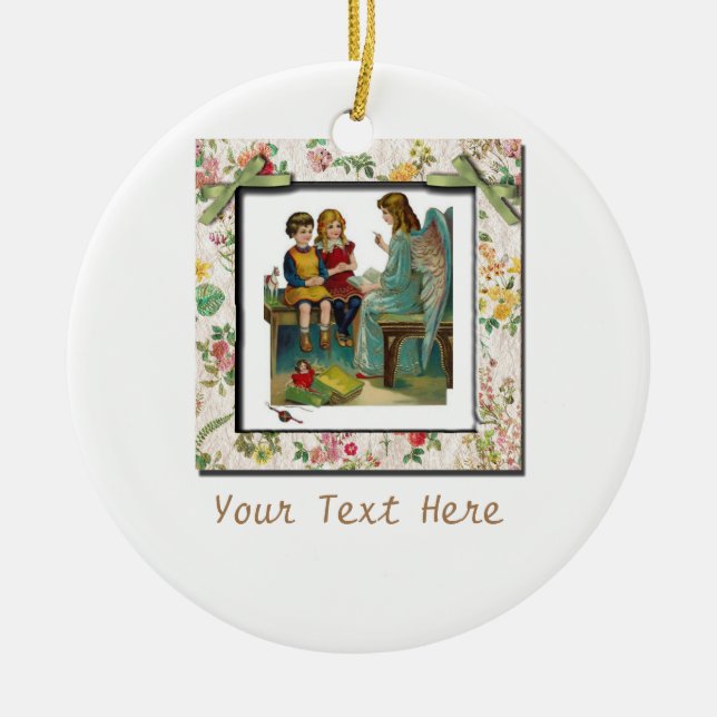 Angel Teaching Children Ceramic Tree Decoration (Front)