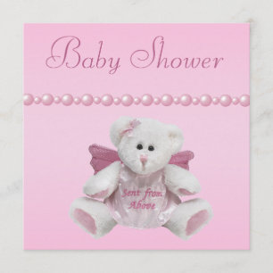 Angel Teddy, Baby Shoes & Pearls Baby Shower Invitation