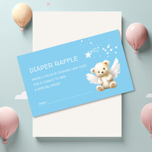 Angel Teddy Bear Baby Blue Diaper Raffle Ticket Enclosure Card