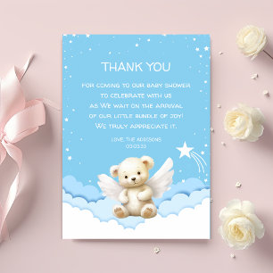 Angel Teddy Bear on Clouds Blue Thank You Card