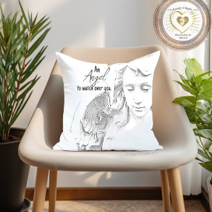 Angel to Watch Over You  Black White Wings Quote Cushion